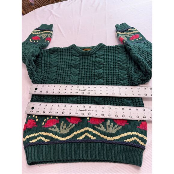 Eddie Bauer Vintage Green Sweater Floral Size Medium - Picture 3 of 7